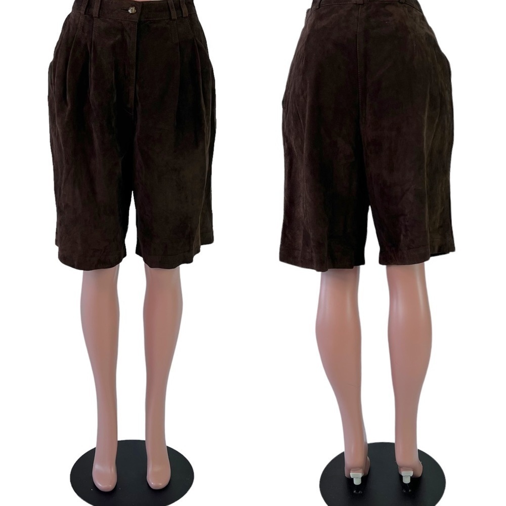 L ‘ OFFICIEL BROWN LEATHER BERMUDA  SHORTS HIGH WAIST SUEDE VINTAGE SHORTS 10